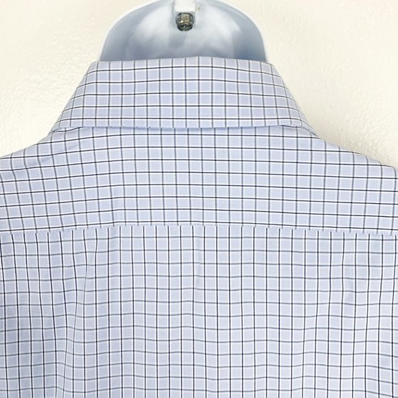 BLOOMINGDALE'S Blue Plaid Long Sleeve Button Down Dress Shirt Neck Size 15 ½ - Picture 7 of 9
